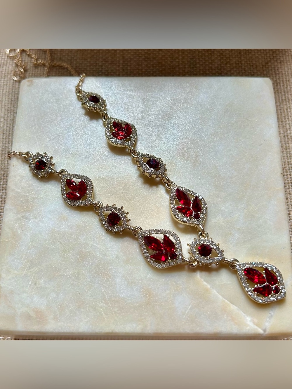 Marchesa “Poise” Y Drop Necklace Ruby Red - Picture 8 of 10